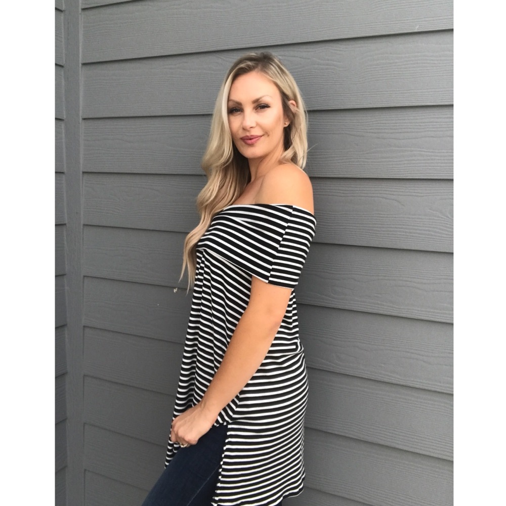 Off The Shoulder Striped Dress - High Quality